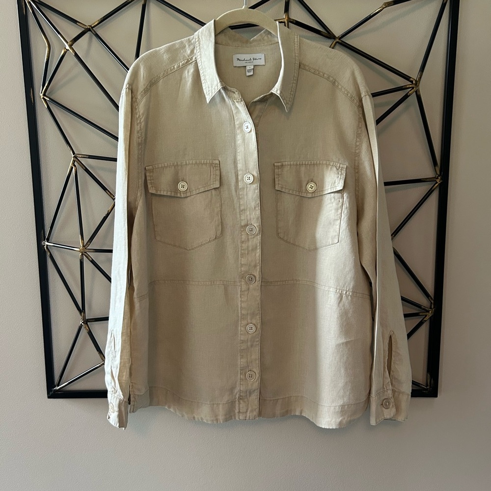 Michael Stars Beige Oversized Linen Shacket